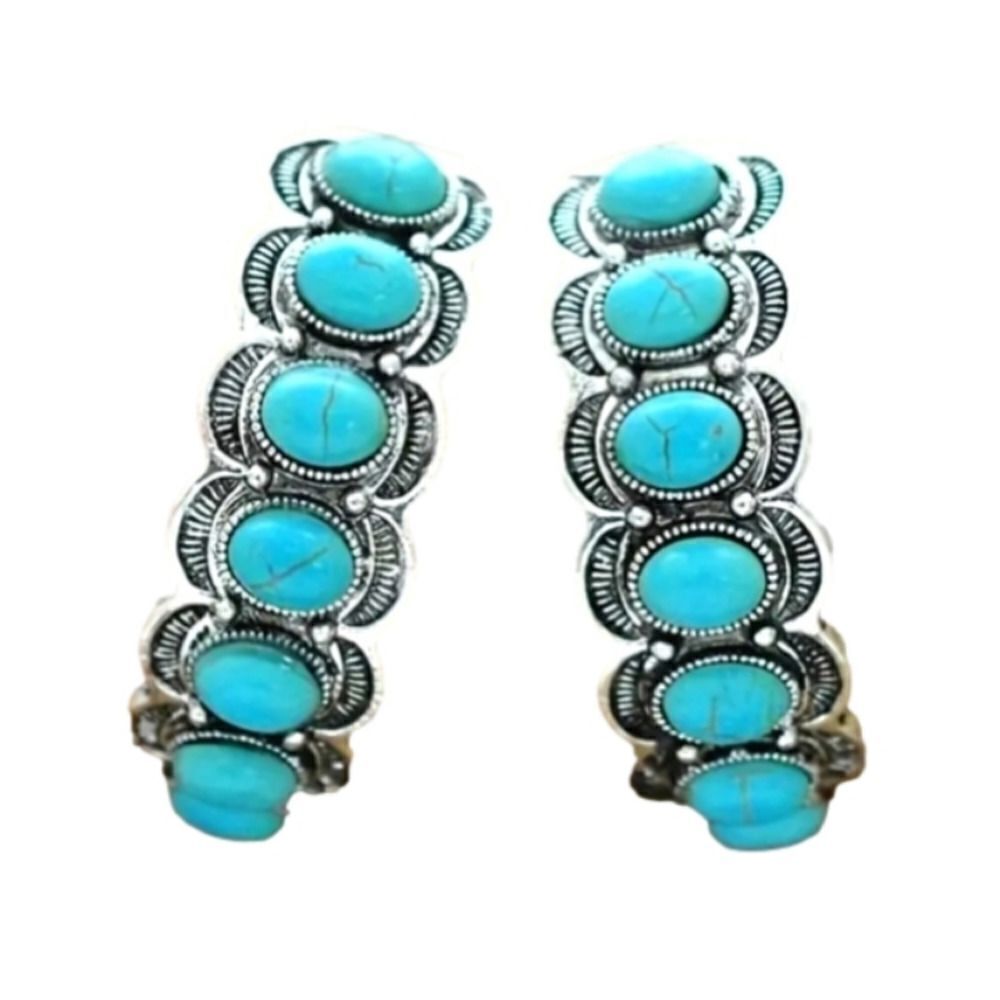 Vintage Western Style Large Turquoise C-Shaped Earrings